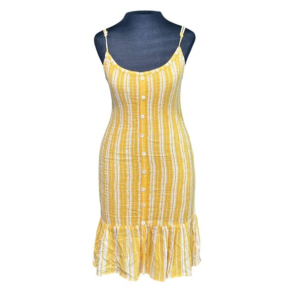 Yellow & White Striped Sleeveless Sundress With Ruffle Hem - Picture 1 of 11